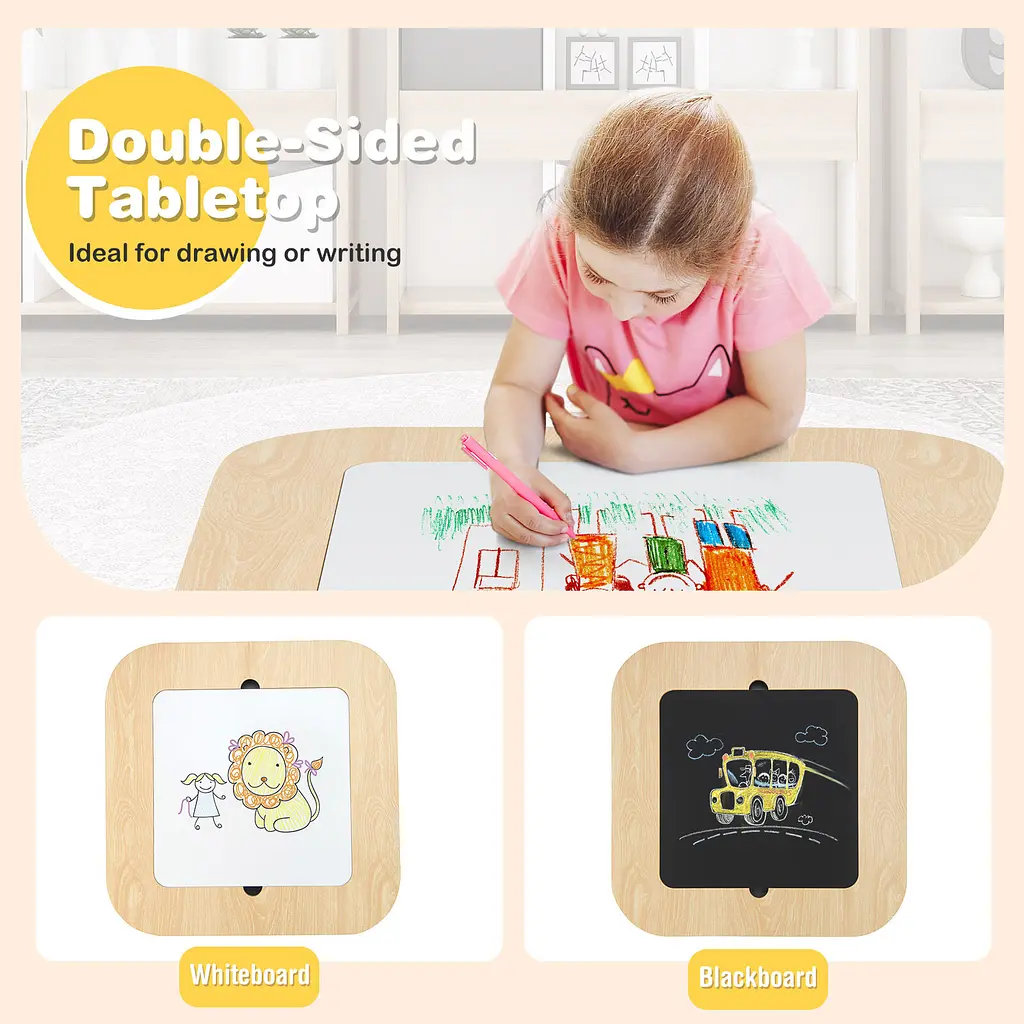 Комплект дитячих меблів Costway Kids Set 2-in-1 Desk стіл та 2 стільці з двосторонньою стільницею-дошкою - фото 7