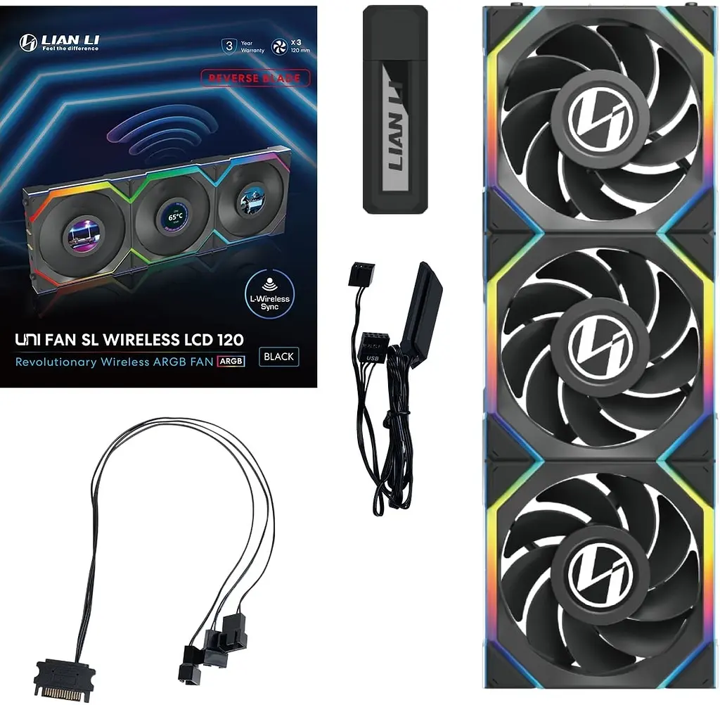 Вентилятор Lian Li Uni Fan SL Wireless LCD 120-3 Reverse Black (G99.12RSLLCD1W3B.00) - фото 3