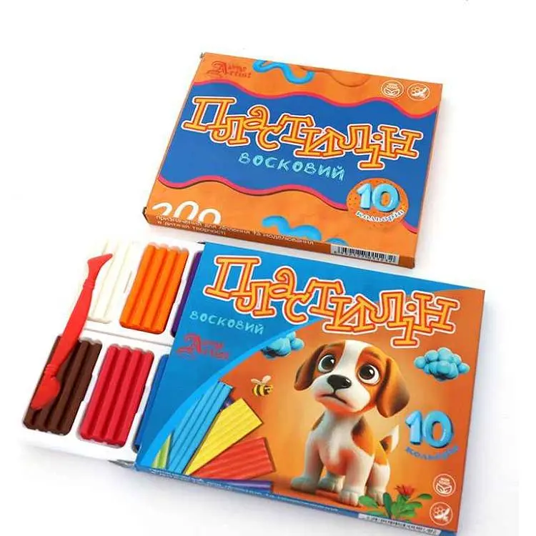 Пластилін LITTLE ARTIST 10 кольорів восковий, зі стеком, 200г