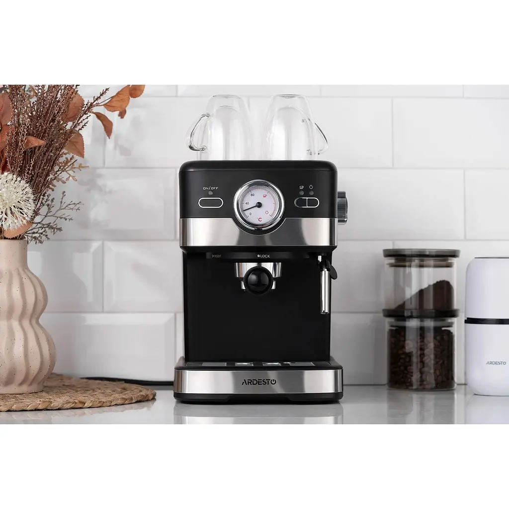 Кавоварка Ardesto рожкова 1.5л мелена чорно-срібляста - фото 5