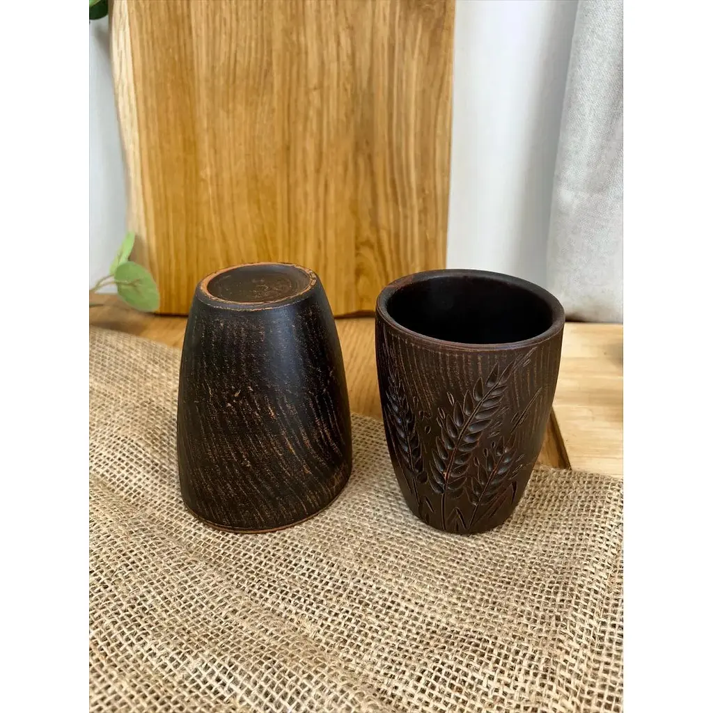 Склянка 0.4 літра керамічний (глиняний) різьблений Колосок - фото 5