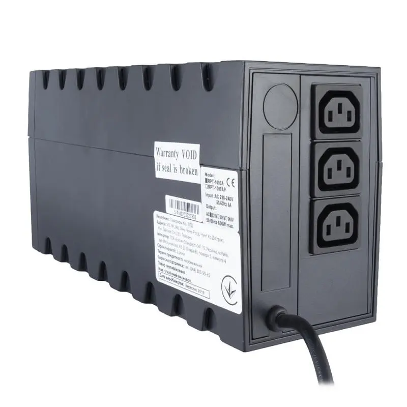 ИБП PowerCom RPT-1000A IEC Black, 1000VA, 600W, линейно-интерактивный, AVR, 3 розетки (IEC), батарея 12В/9Ач x 1 шт - фото 2