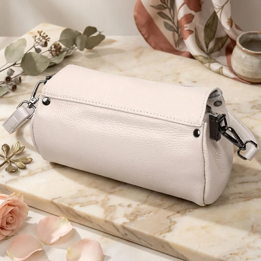 Шкіряна сумка з трикутним клапаном Vintage 22255 біла - фото 4