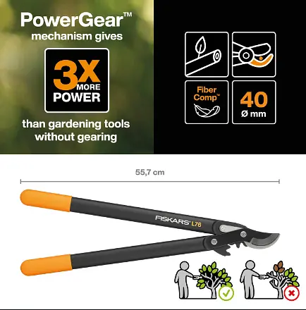 Площинний сучкоріз Fiskars PowerGear (M) L76 112300 (1001553) - фото 2