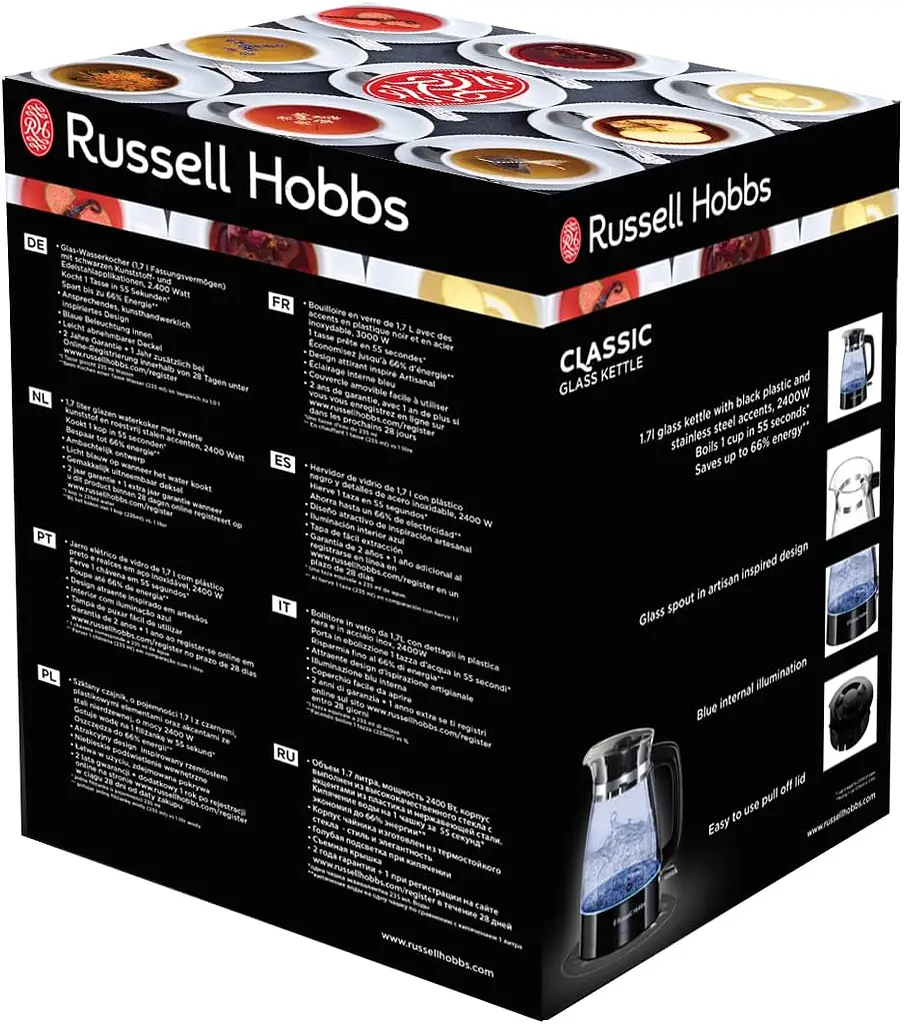 Электрочайник Russell Hobbs Hourglass 1.7 л стекло подсветка черно-серебристый kuh0015373 - фото 7