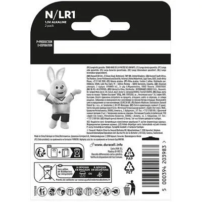 Батарейка Duracell N 1.5V лужна LR1/E90/4001/AM5/MN9100 2 шт. в упаковці (5007465) - фото 2