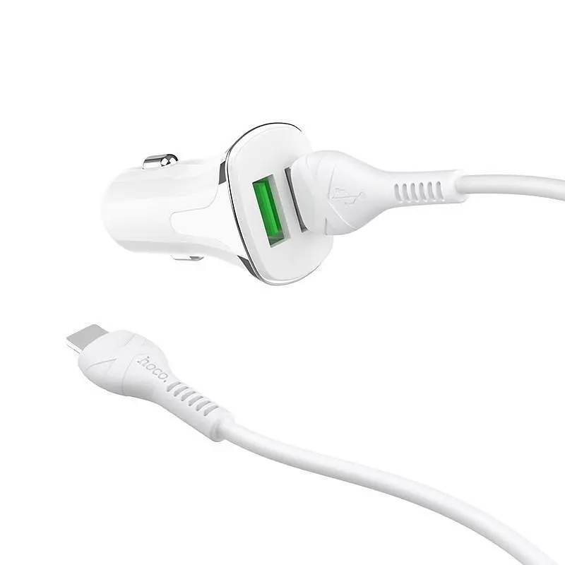 Автомобільний зарядний пристрій Hoco Z31 QC3.0 White 2 USB+ USB Cable Type-C - фото 4