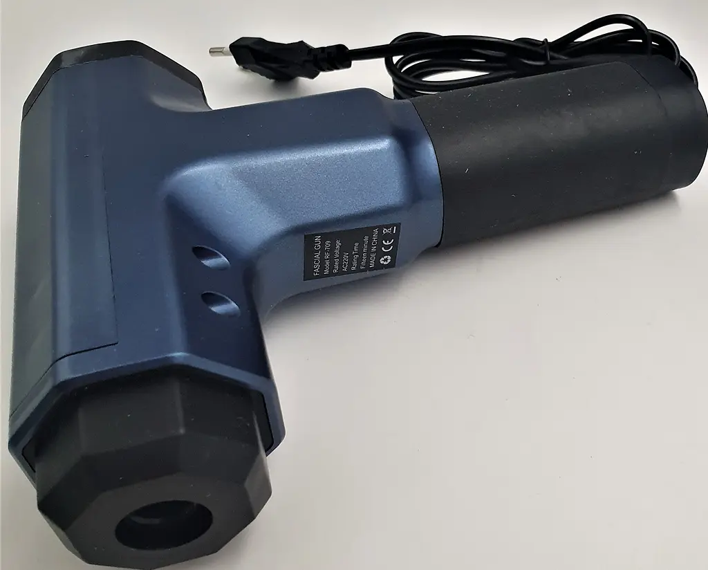М'язовий масажер для тіла ручний 220V портативний 4 насадки Fascial Gun RF-709 синій - фото 4