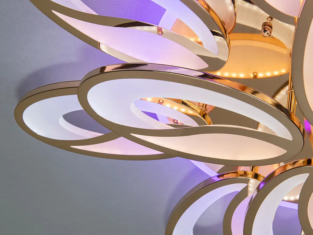 Люстра стельова LED Diasha 8090/8+4G, 190W, 3200K-6500K, золото, сучасний стиль для вітальні, дитячої, кухні, кабінету, офісу - фото 5