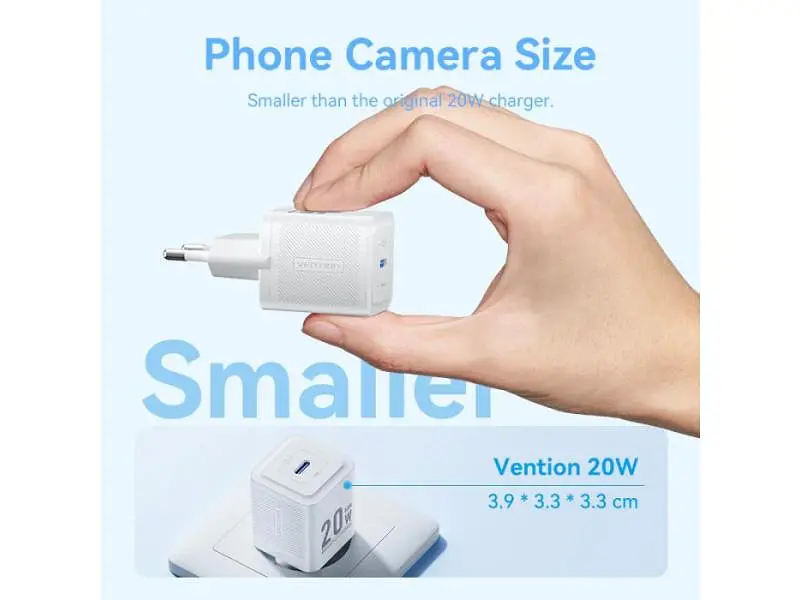 Мережевий зарядний пристрій Vention GaN Charger PD3.0, QC3.0 20 W Type-C cable White (TZ-FEPW0-EU-01) - фото 5