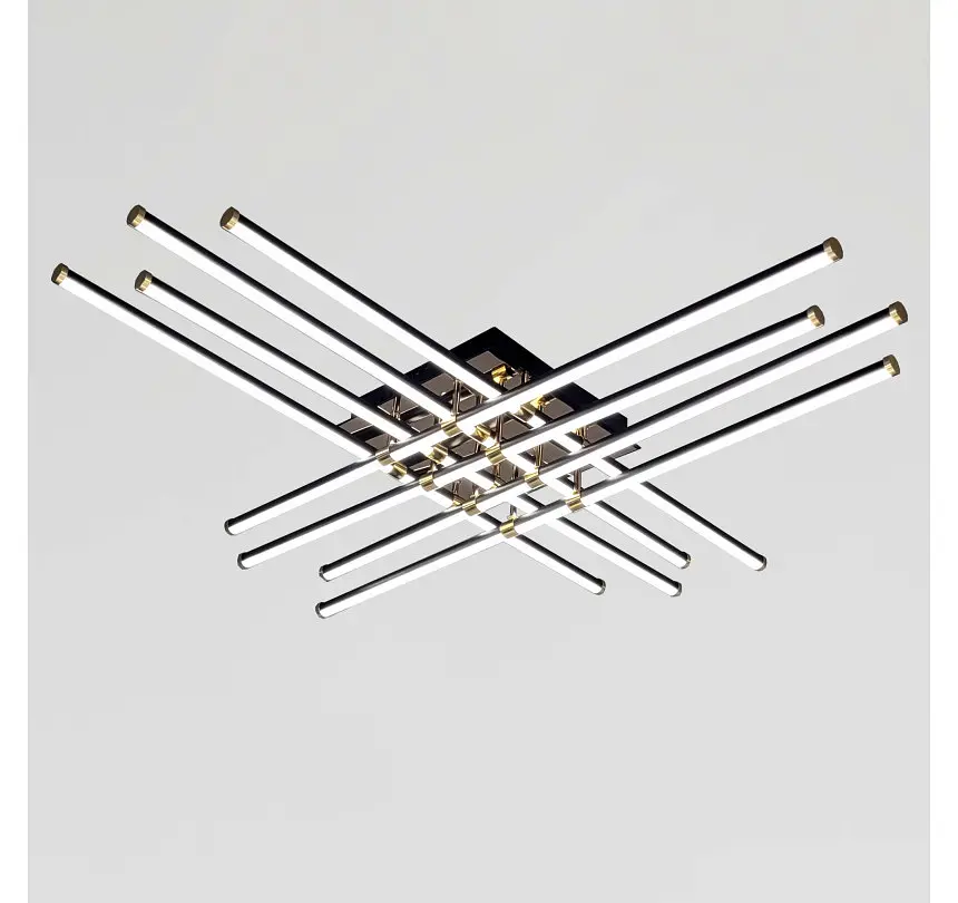 Велика чорно-золота стельова LED-люстра Artlight W182/8-1000 BK+GD із вісьмома перехресними лініями - фото 3