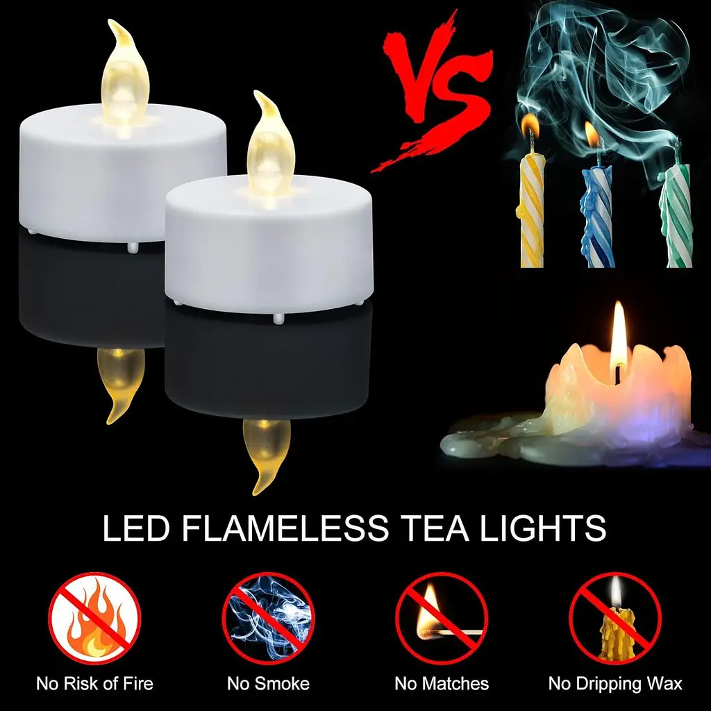 Безпламні світлодіодні чайні свічки Biyanuo Tea Light, 12 шт. Мерехтливі червоні 200+ годин Tealight Candle - фото 4