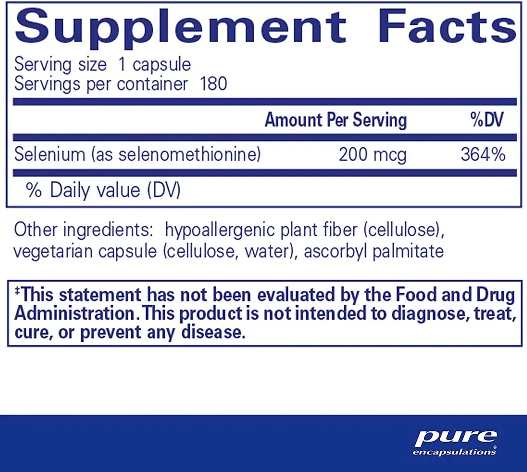 Селен (селенометіонін) Pure Encapsulations Selenium (selenomethionine) 200 мкг 180 капсул - фото 2