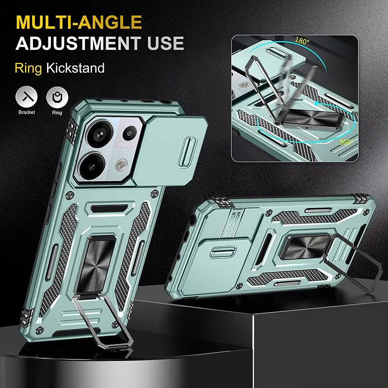 Ударопрочный чехол Camshield Army Ring для Xiaomi Redmi Note 13 Pro 4G / 14s / Poco M6 Pro 4G Зеленый / Light Green - фото 2