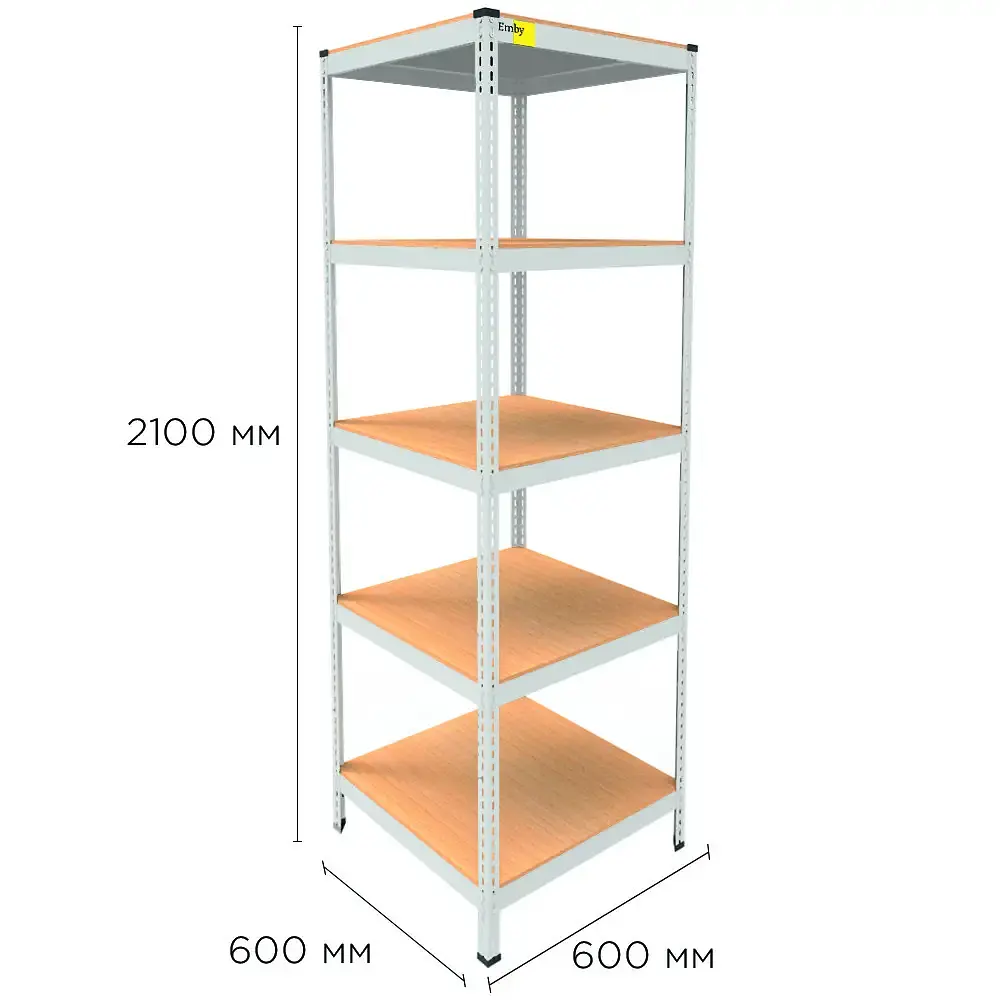 Металлический стеллаж Emby Light Series (размер 2100х600x600мм) 5 полок ДСП до 100кг Белый - фото 2