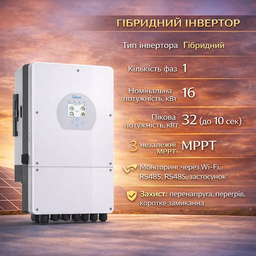 Гібридний інвертор Deye SUN-16K-SG01LP1-EU 16 кВт для сонячних систем з 3 MPPT контролерами - фото 2