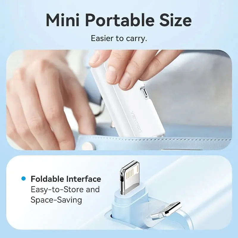 Універсальна мобільна батарея Vention 4800mAh 22,5W PD, USB-C In/Out, LED display, with built-in Lightning cable Чорний - фото 3