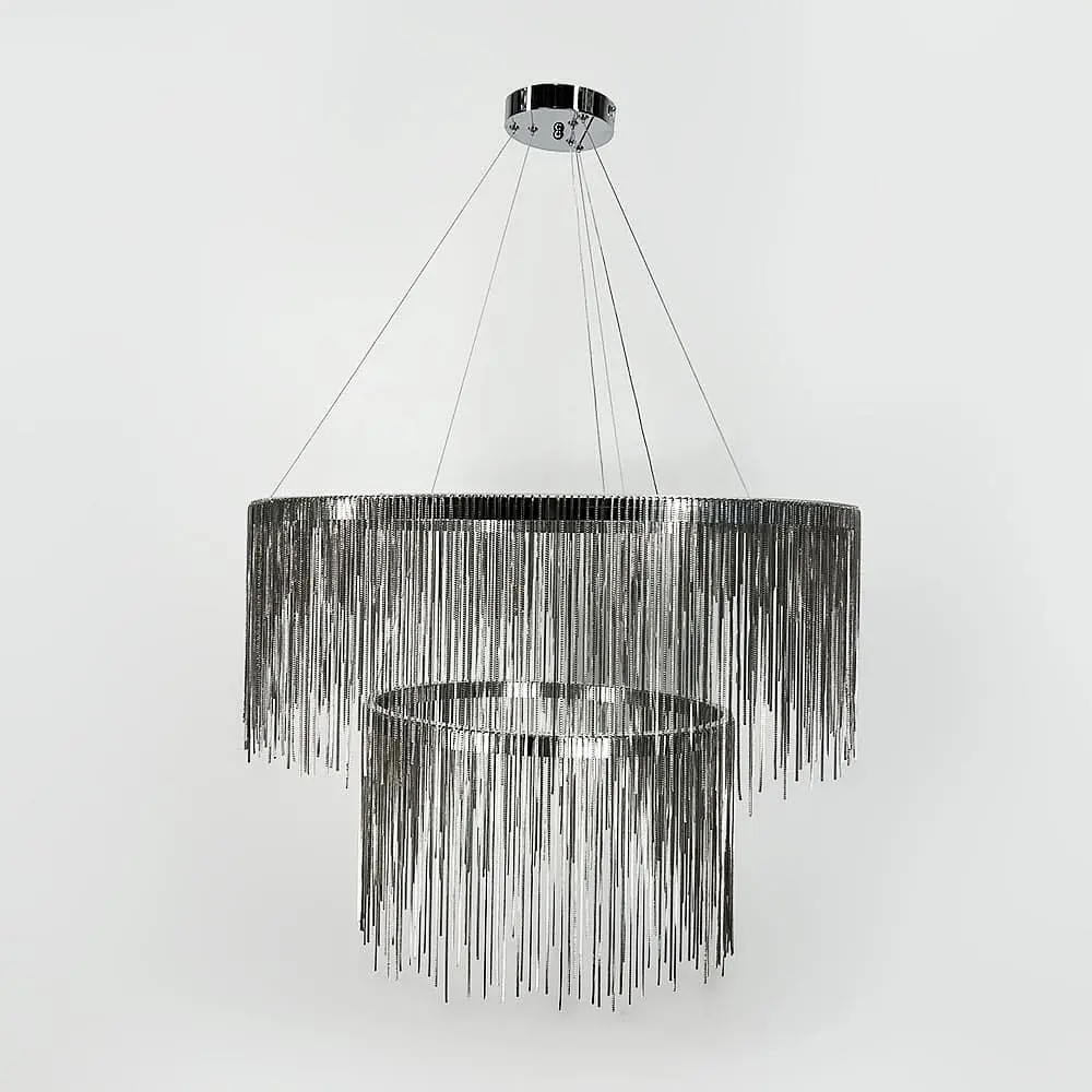 Хромированная люстра с цепочками на 2 яруса Ø 80+50 см | Line F | Ст. SP07-800+500 - фото 5