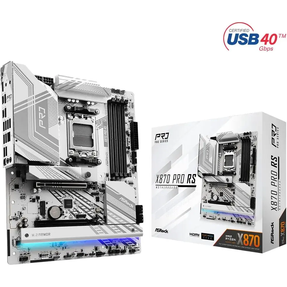 Материнська плата ASRock X870 PRO RS (AM5/X870, 4xDDR5, 2xPCIex16, HDMI/USB4, 4xSATA, 3xM.2, 2.5GLan, ATX) - фото 5