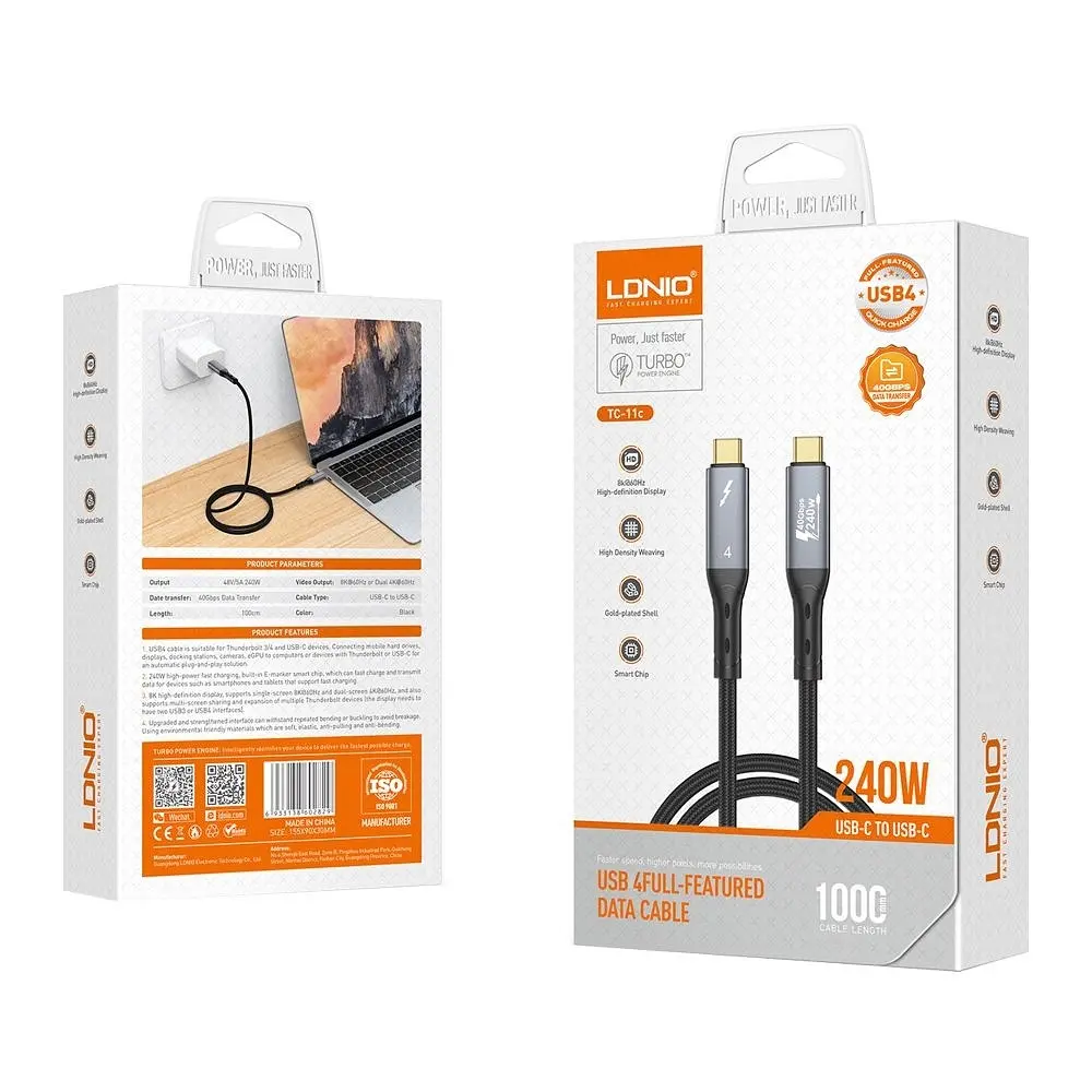 Кабель 240W Type-C to Type-C - LDNIO TC11c USB4.0 (Thunderbolt 4) 40Gbps - фото 6