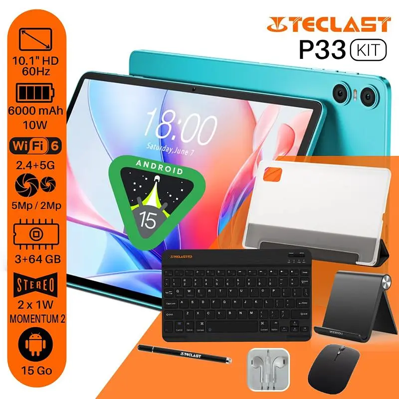 TECLAST Планшет P33 KIT 10,1" 3ГБ, 64ГБ, 6000мА•год, Android, голубой - фото 2