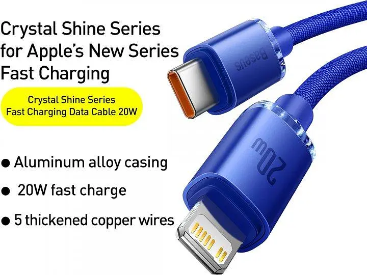 Кабель Baseus Crystal Shine Series Fast Charging Data Cable Type-C to iP 20W 1.2m CAJY000203 Blue - фото 5