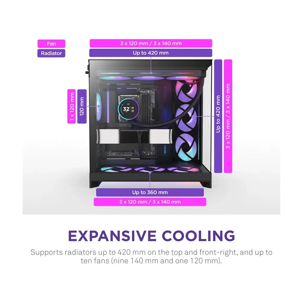 Корпус для ПК NZXT H9 Flow RGB Dual-Chamber All Black (CM-H92FB-R1) - фото 4
