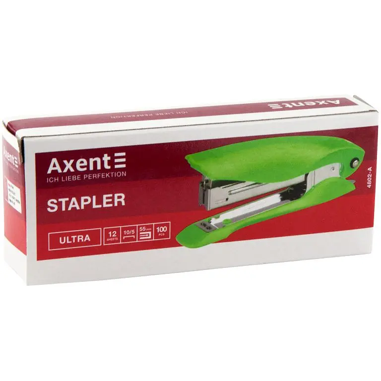 Степлер канцелярский Axent Ultra №10/5, 12 листов салатовый (4802-09-A) - фото 3