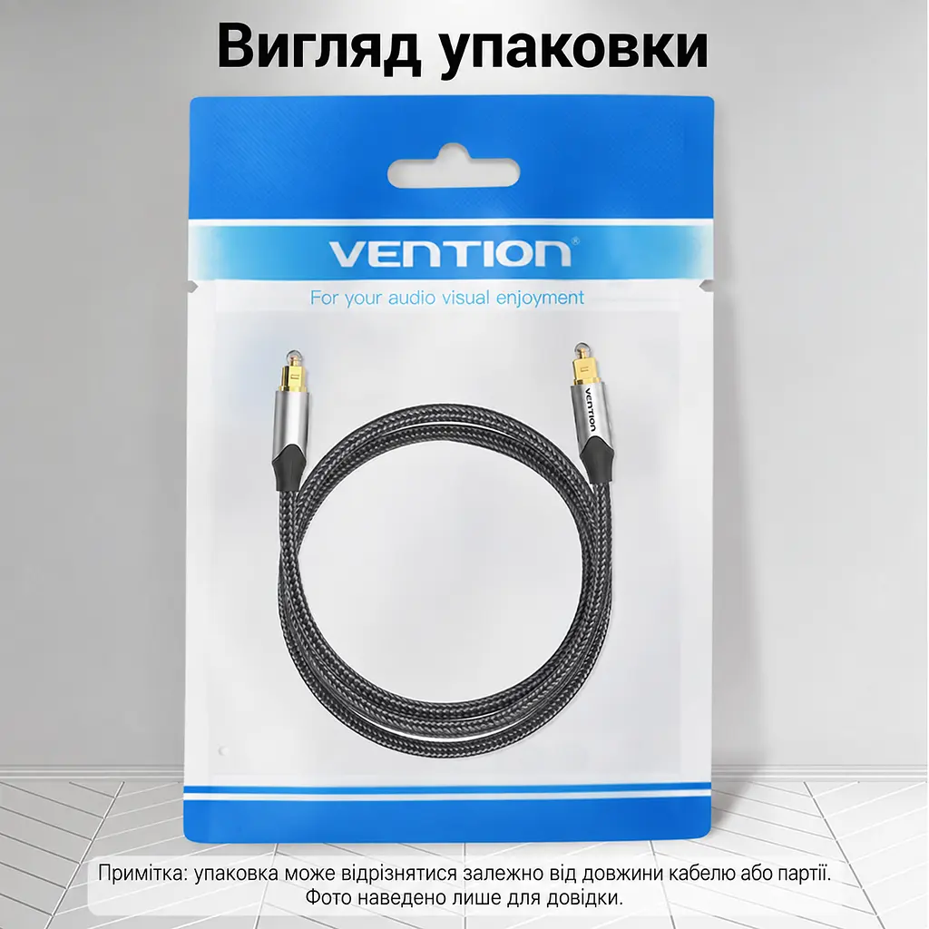 Оптичний аудіокабель Vention 1 м тослінк Toslink штекер на Toslink штекер S/PDIF звук 5.1 за підтримки формату джерелом та аудіосистемою підтримка Dolby DTS PCM бавовняне обплетення сірий (BAVHF) - фото 9