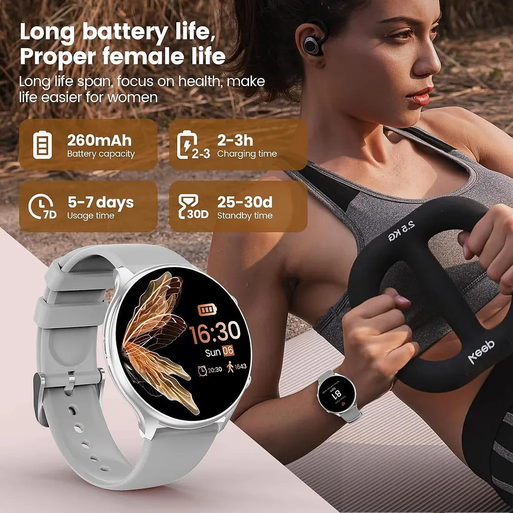 Жіночий смарт-годинник elfofle 1.39" з Bluetooth-дзвінками, 120+ спортивними режимами та IP67 сріблястий - фото 7