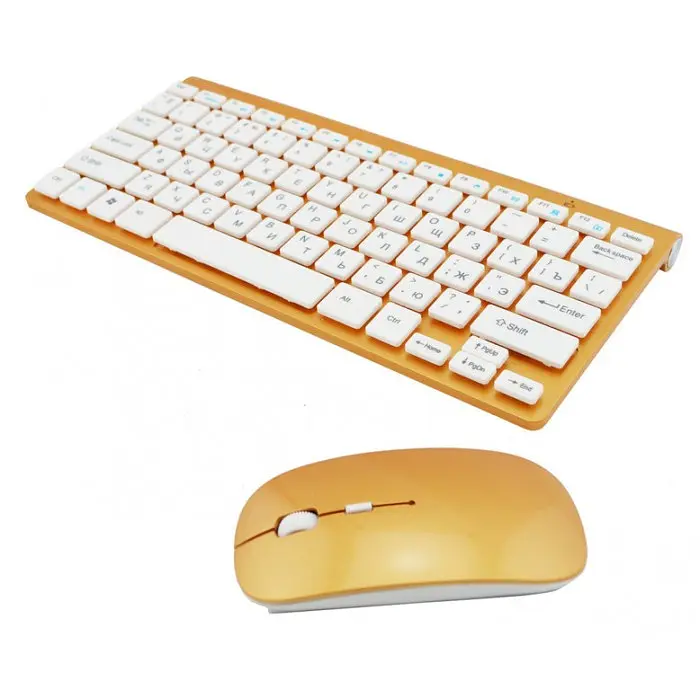 Бездротова російська клавіатура mini та миша keyboard 908 + приймач Золота - фото 2