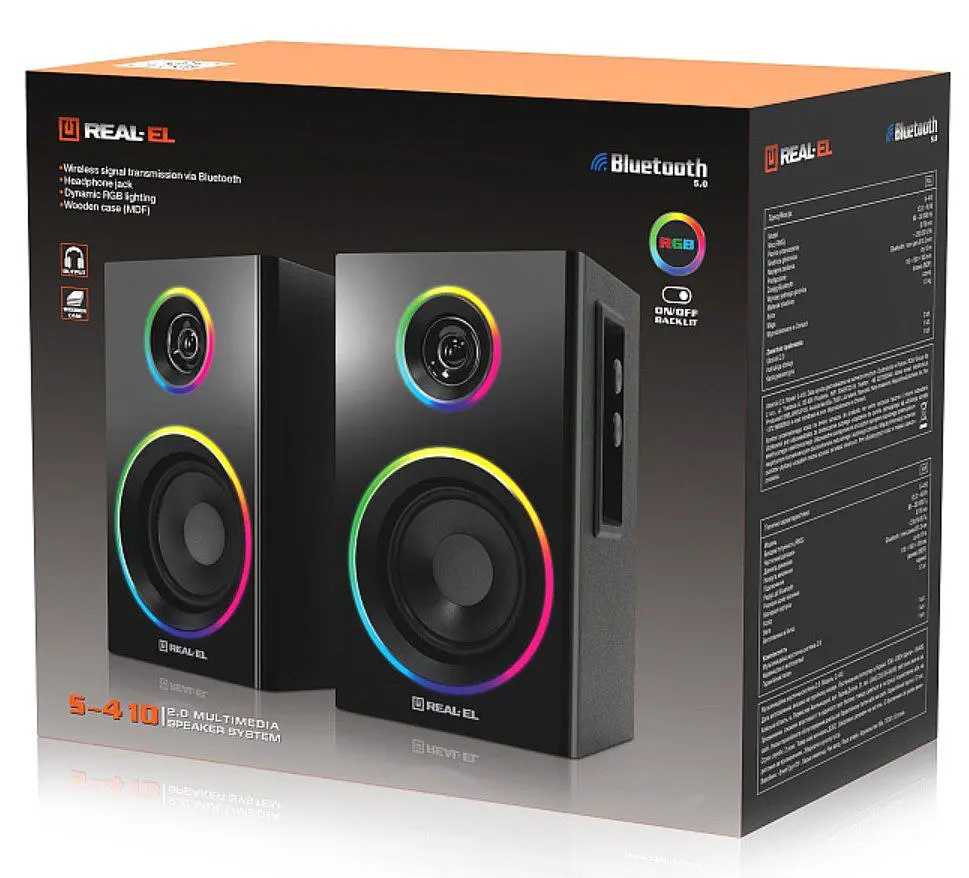 Компьютерные колонки 2.0 REAL-EL RS410 12Вт RGB Bluetooth Black - фото 10
