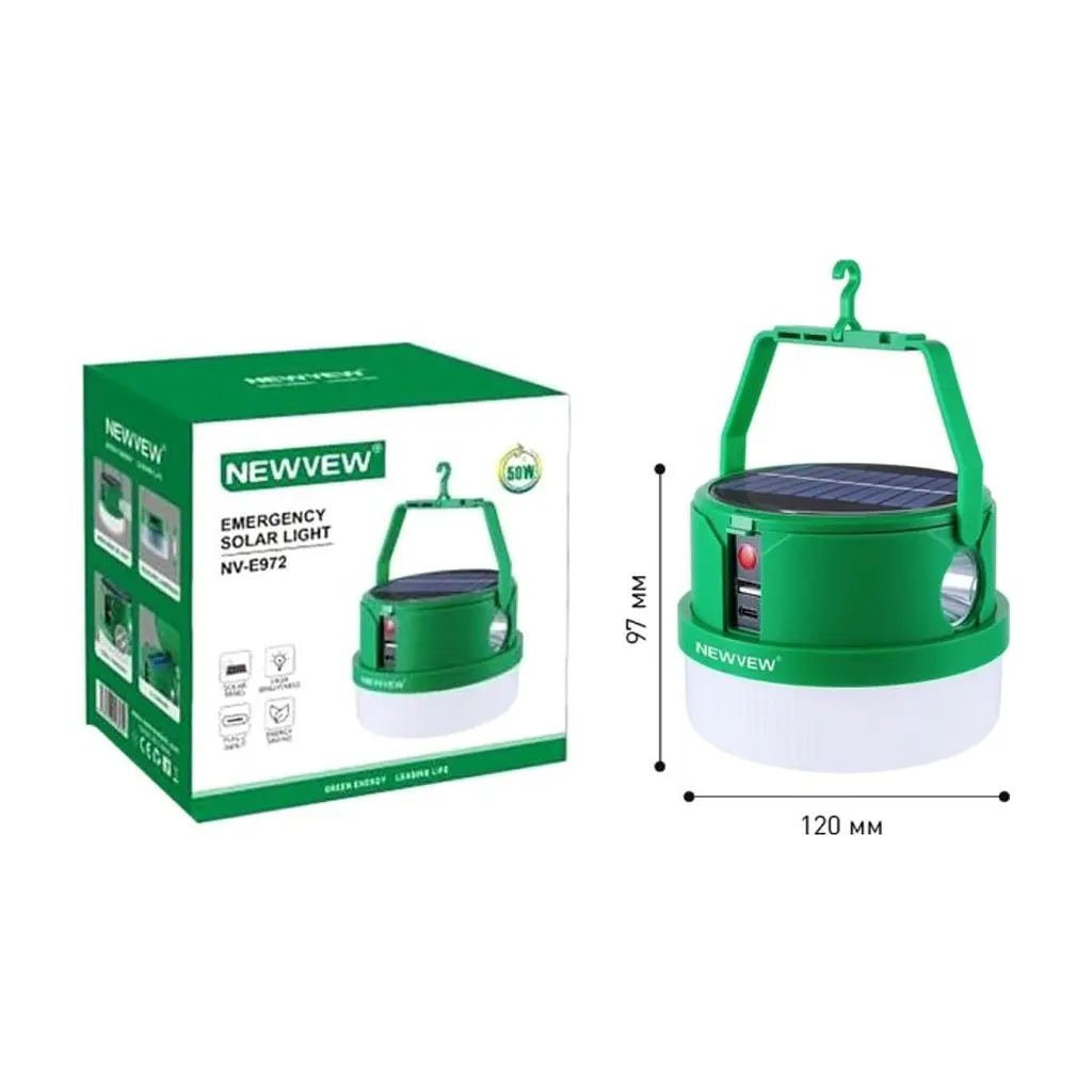 Ліхтар NEWVEW NV-E972 50W Solar Panel 2400mAh Green (NWVW-NV-E972-GN) - фото 4
