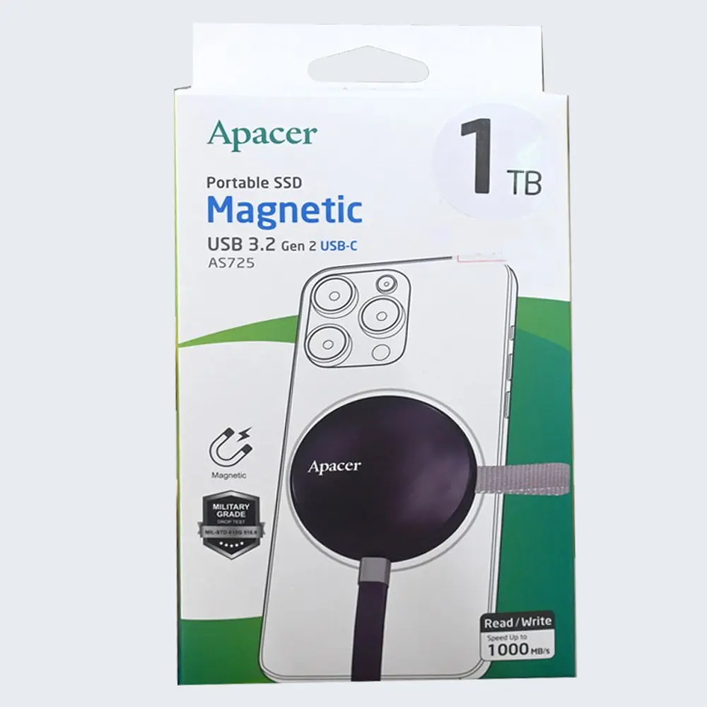 Портативний SSD Apacer Magnetic AS725 1 TB USB 3. 2 Gen. 2 Type-C MagSafe чорний - фото 2