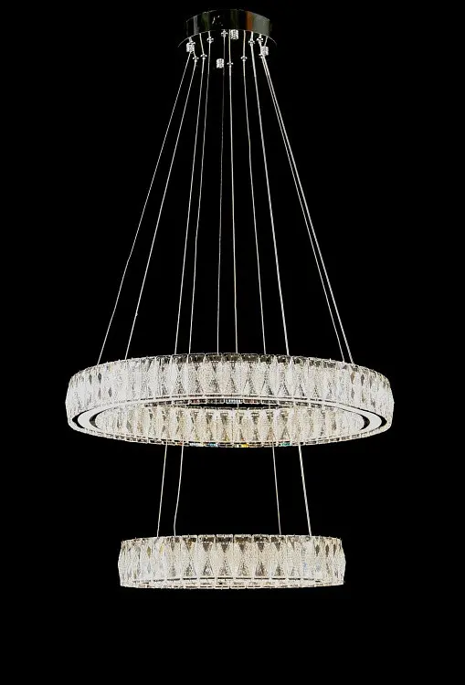 Підвісна світлодіодна люстра Splendid Ray L8015/400+600/2 LED (CH+clear) для вітальні, спальні та зали, 2 кільця, хром, 40-60 см - фото 3