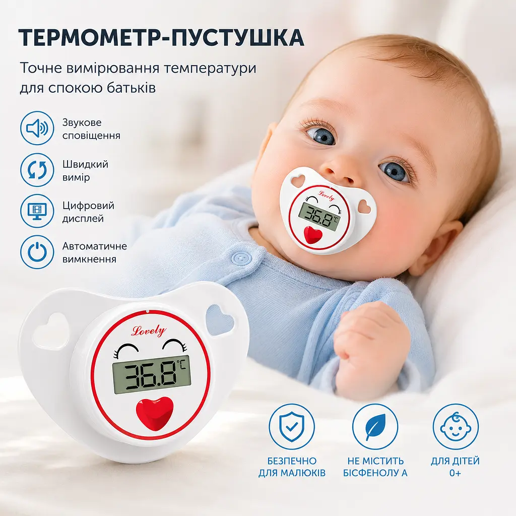 Дитяча електронна пустушка-термометр з цифровим дисплеєм і звуковим сигналом. Червона - фото 2