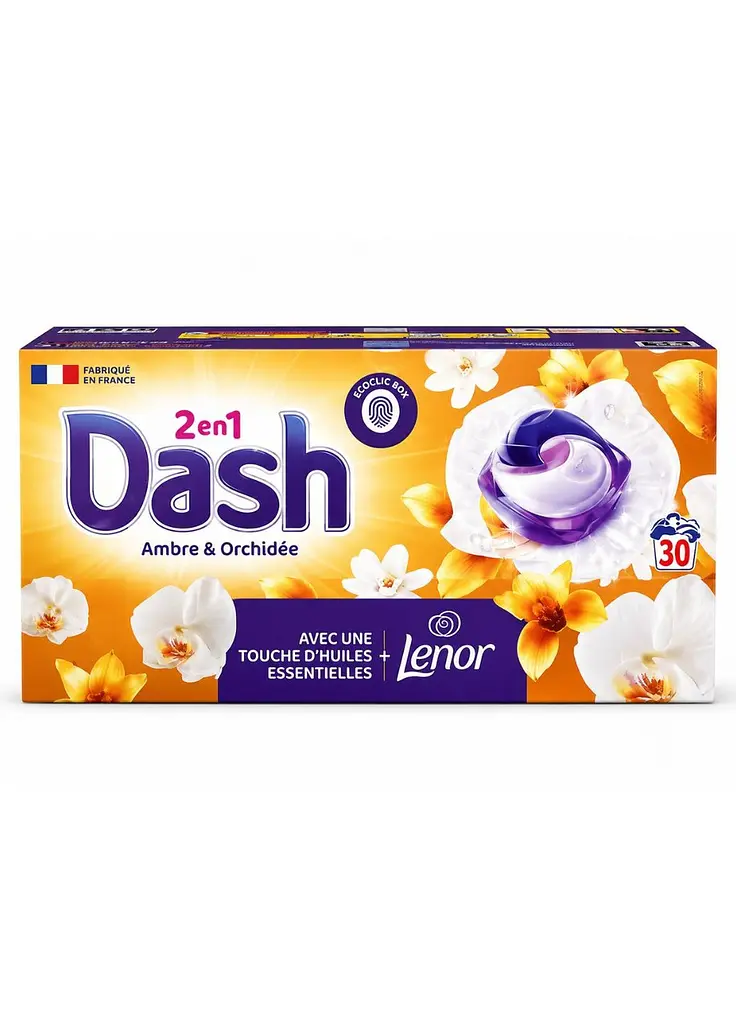 Универсальные капсулы для стирки Dash 2in1 Amber & Orchid + Lenor 30 шт