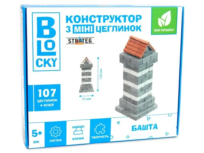 Будівельний набір для творчості з міні-цеглинок BLOCKY Башта, Strateg (31022), 107 дет.