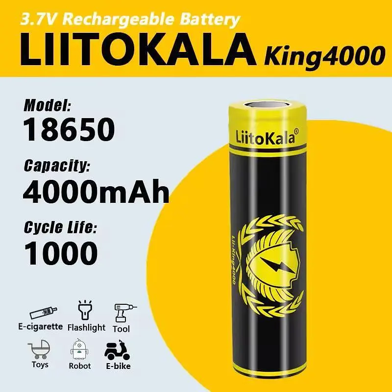Акумулятор LiitoKala 18650 4000mAh 3.7V Li-ion King Чорно-жовтий (2640091384) - фото 3