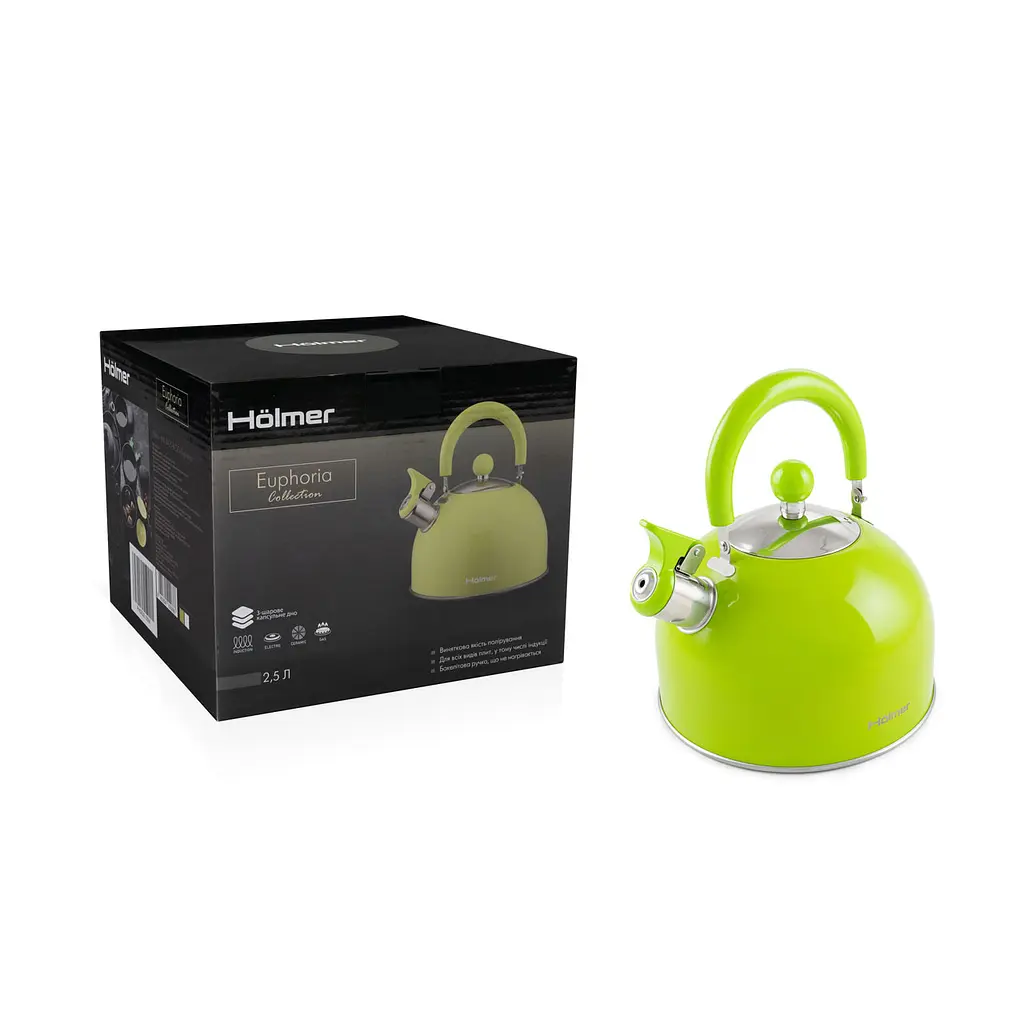Чайник Holmer зі свистком, 2,5 л, зелений (WK-4425-BCSG Euphoria) - фото 10