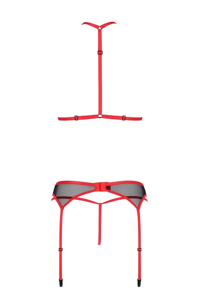 Комплект білизни Passion Satara Set L/XL red топ пояс для панчіх стрінги - фото 4