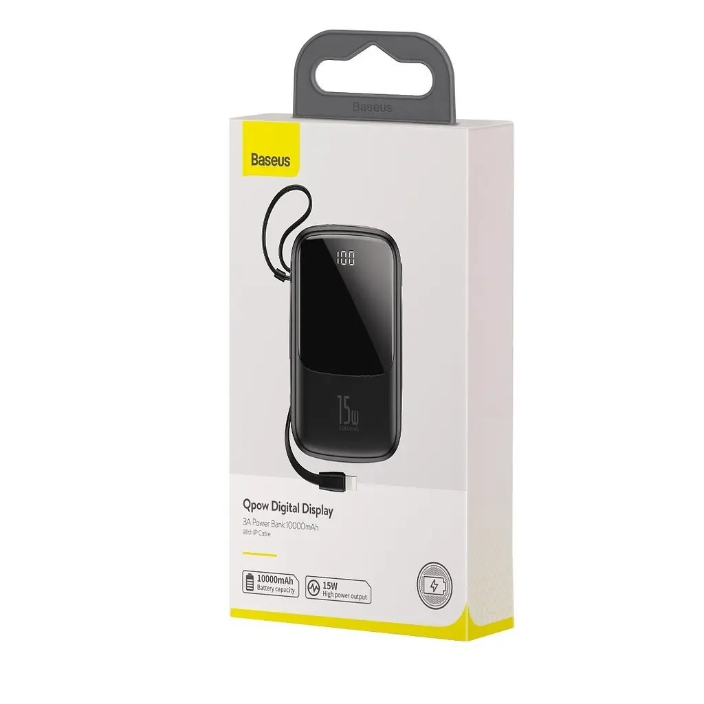 Power Bank Baseus Q pow Digital Display 3A Power Bank 10000mAh (With IP Cable) Black - фото 2