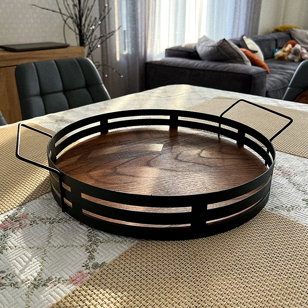 Таця Nice & Cozy Garret Plus металева з дерев'яною основою чорна - фото 5
