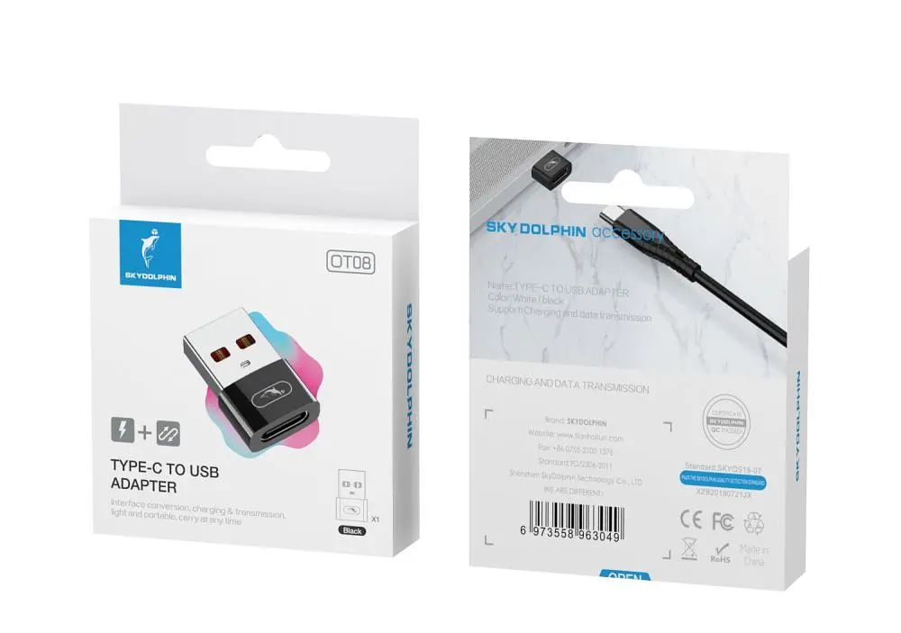 Переходник SkyDolphin OT08 Mini USB Type-C - USB (F/M) Black (SDADPT-00031) - фото 2