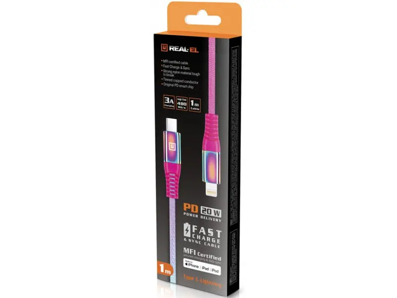 Кабель REAL-EL USB Type-C to Lightning 1m MFI Rainbow (EL123500054) - фото 7