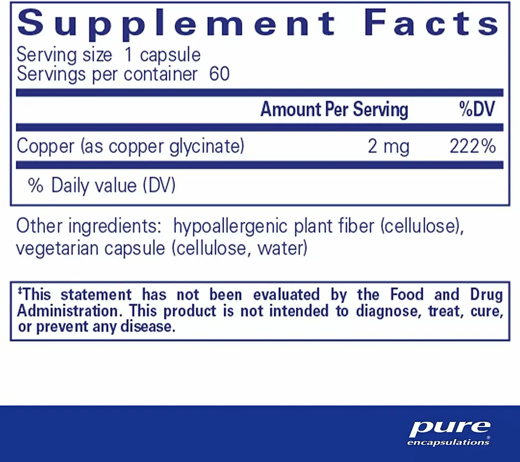 Мідь Pure Encapsulations Copper glycinate 60 капсул - фото 2
