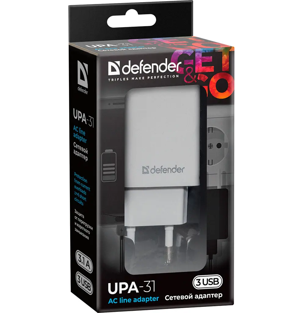 Зарядний пристрій 3xUSB 37W 3.1A білий UPA-31 Defender - фото 6