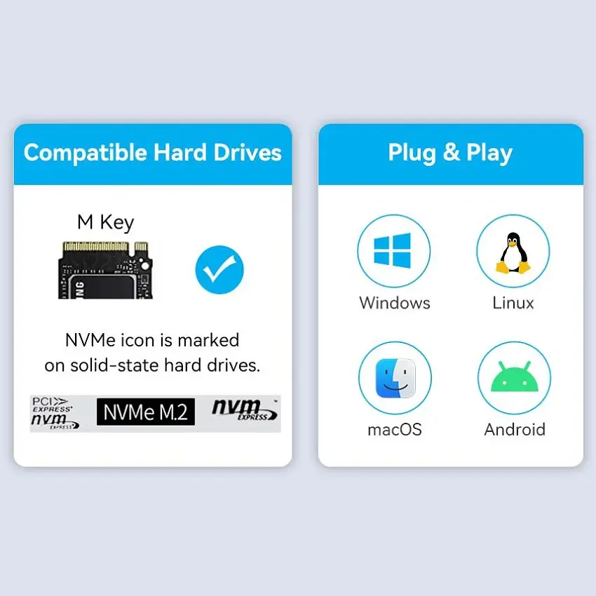 Зовнішня кишеня для SSD M.2 (NVME) M-key USB Type-C 3.2 10Gbps Heat Sink Aluminum сіра Vention - фото 6