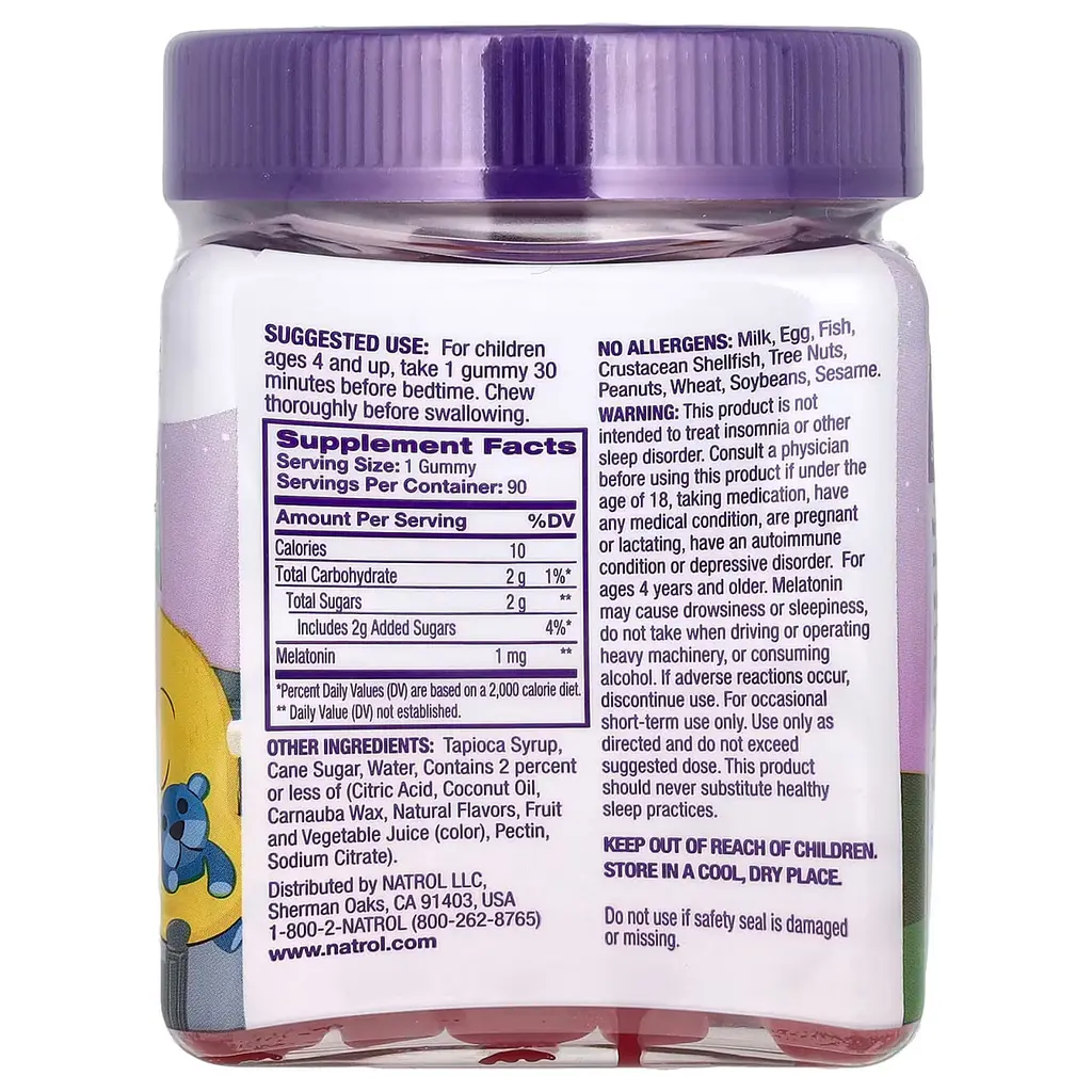 Мелатонін для дітей від 4 років Natrol Kids Melatonin Gummies 1 мг 90 жув конф малина - фото 2