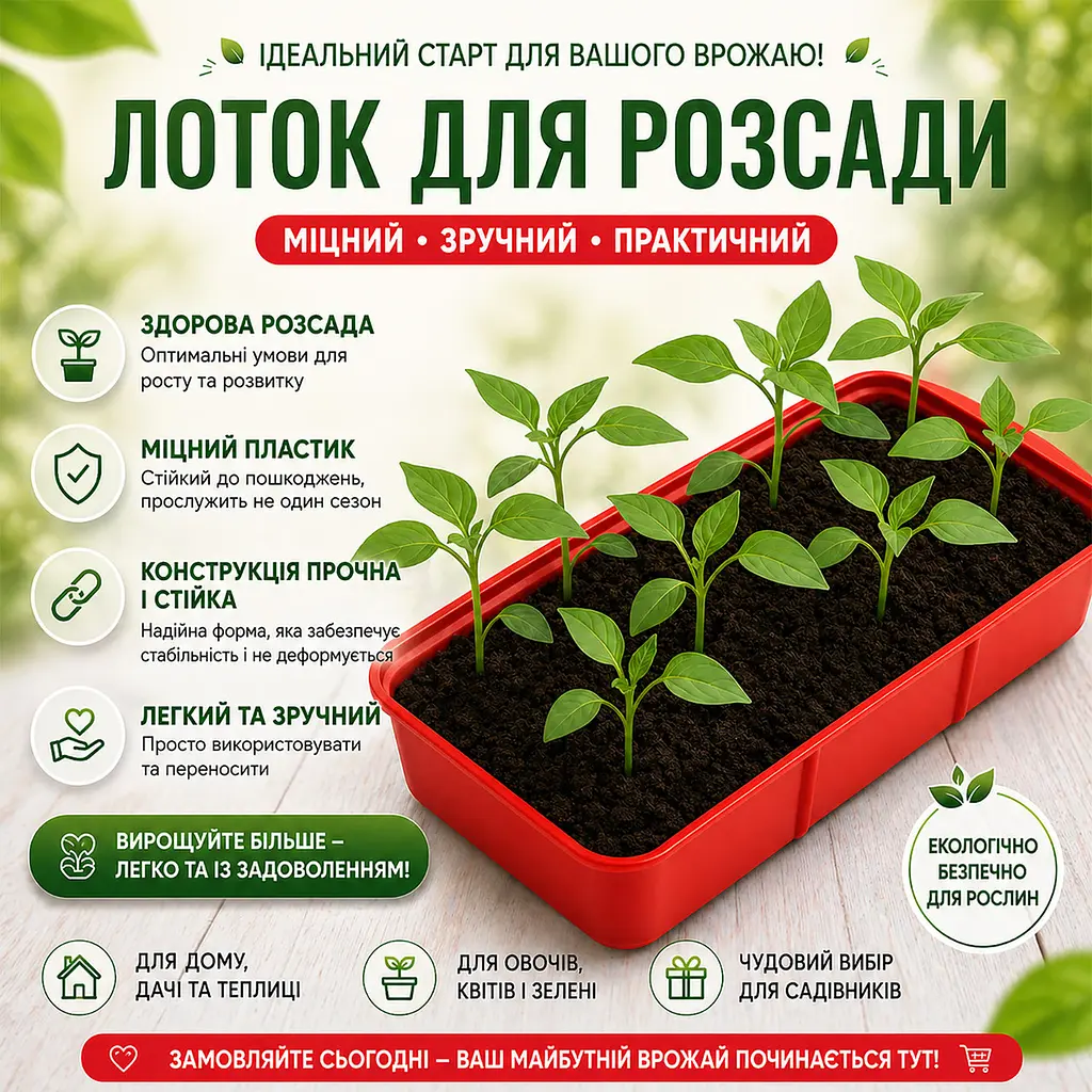 Лоток кольоровий (піддон) для розсади, рослин, зелені та квітів 2.2 літри 38х16х6.5 см Червоний 88421 - фото 2